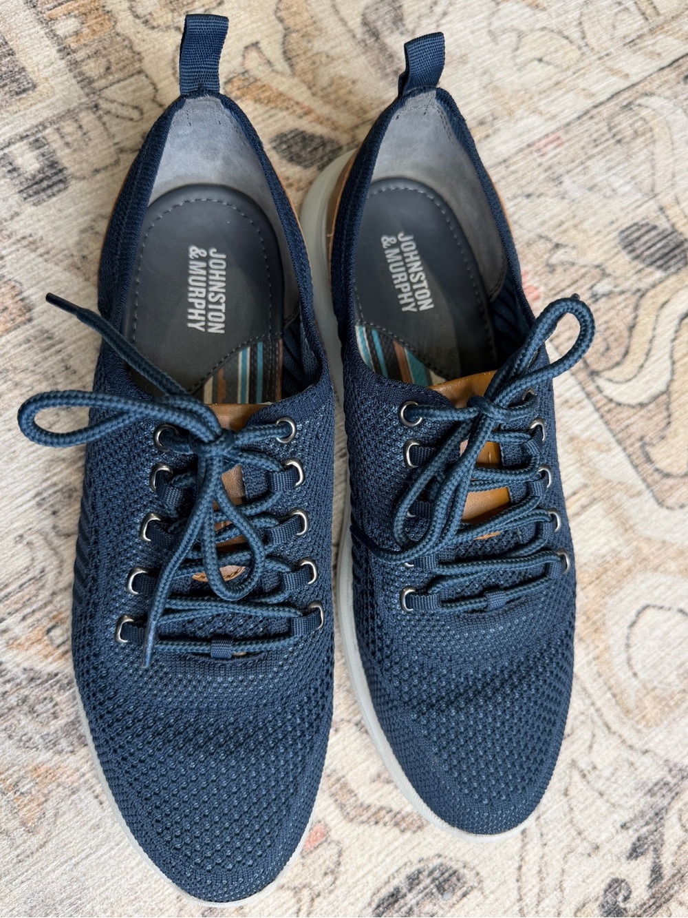 Johnston & Murphy Boys Navy Knit Lace-Up Sneakers